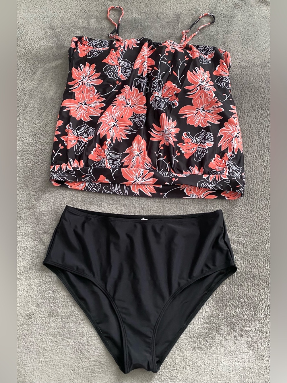 Floral Tankini Swimsuit Set XL Black Coral High Waist New